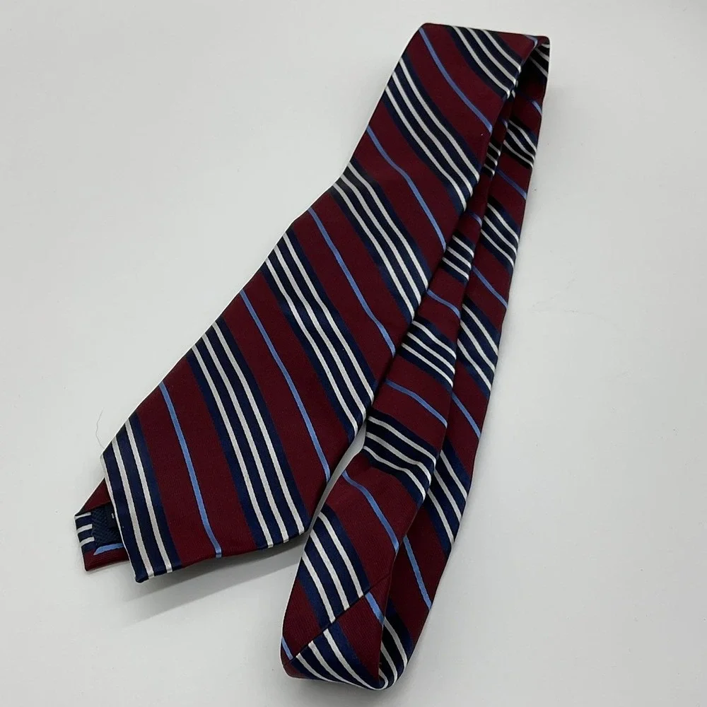 Nautica Silk Necktie Mens Burgundy Navy Striped Classic Business Accessory